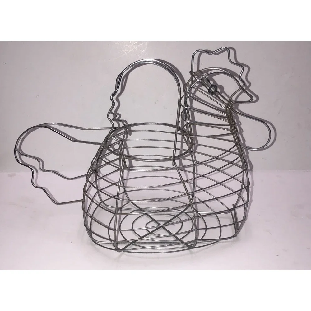 Chicken Hen Egg Basket Gray Chrome Wire Large‎ Farmhouse Country Vintage Kitchen